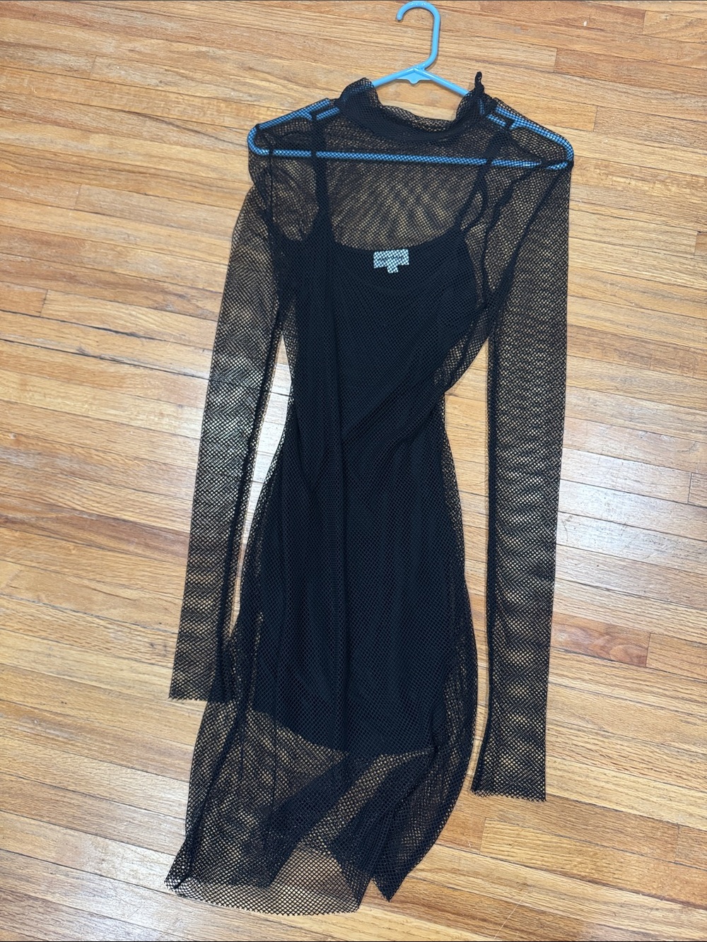 Mesh Long Sleeve Black Dress with Slip - Superdown size s